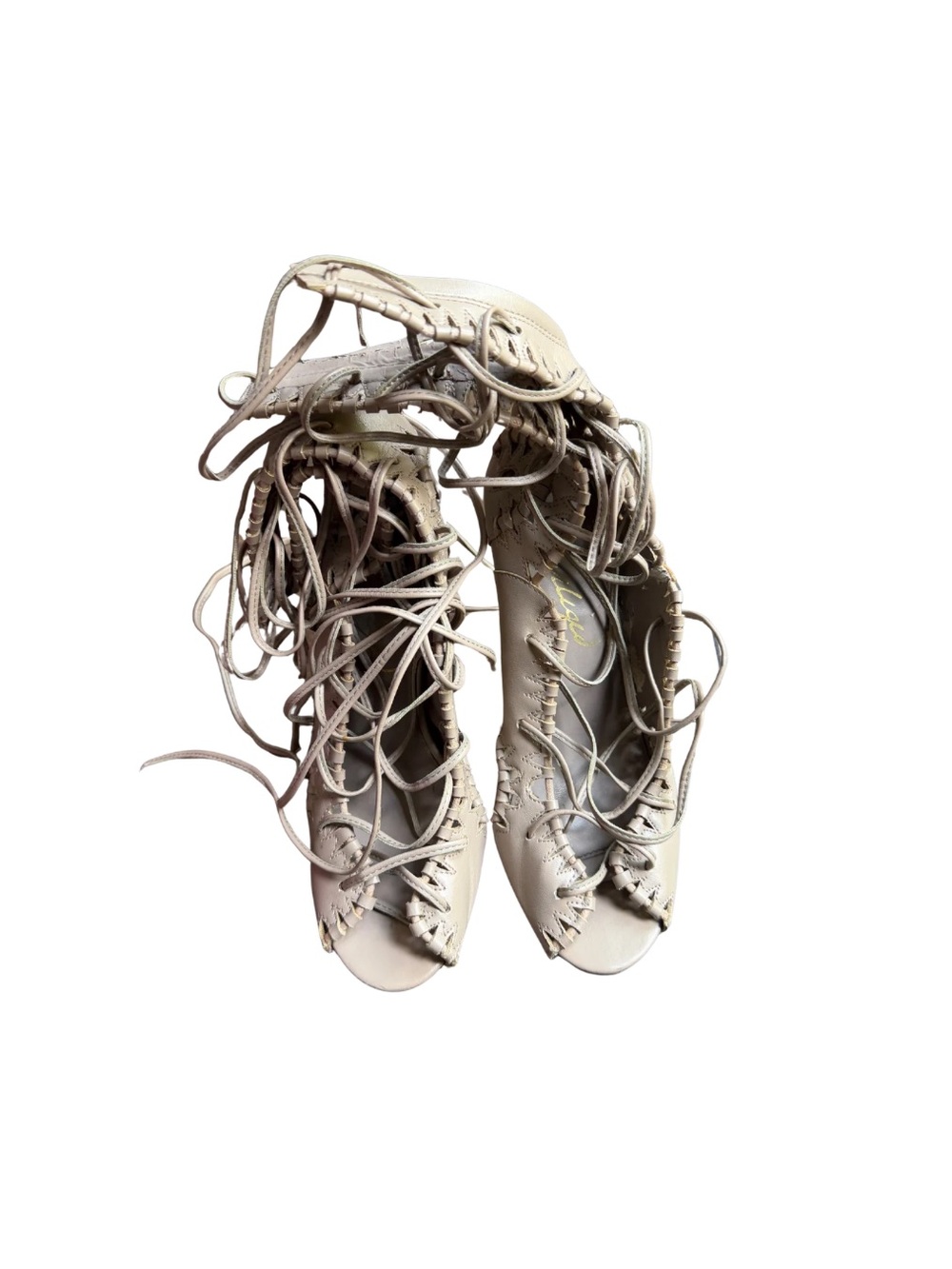 Women's Lace-Up Peep Toe Sandals - Cream